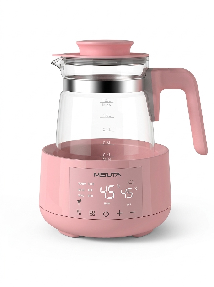 MISUTA Scaldalatte elettrico intelligente da 1,2 litri con funzione di bollitore, temperatura costante per 24 ore, in acciaio inox 316L.