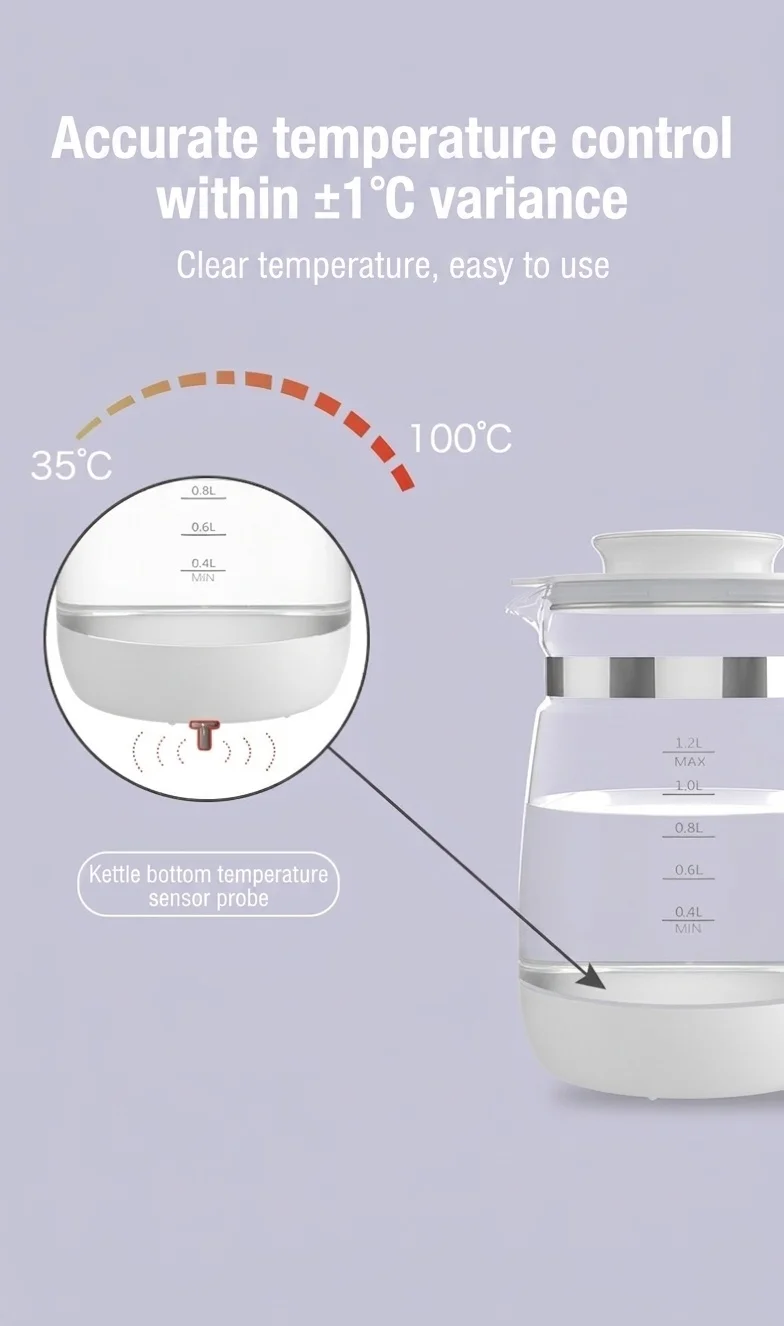 MISUTA Scaldalatte elettrico intelligente da 1,2 litri con funzione di bollitore, temperatura costante per 24 ore, in acciaio inox 316L.