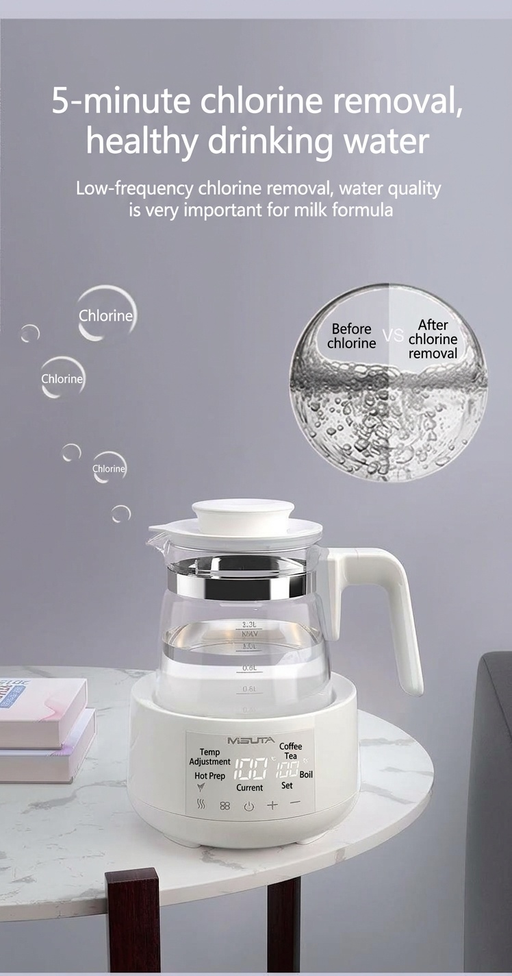 MISUTA Scaldalatte elettrico intelligente da 1,2 litri con funzione di bollitore, temperatura costante per 24 ore, in acciaio inox 316L.