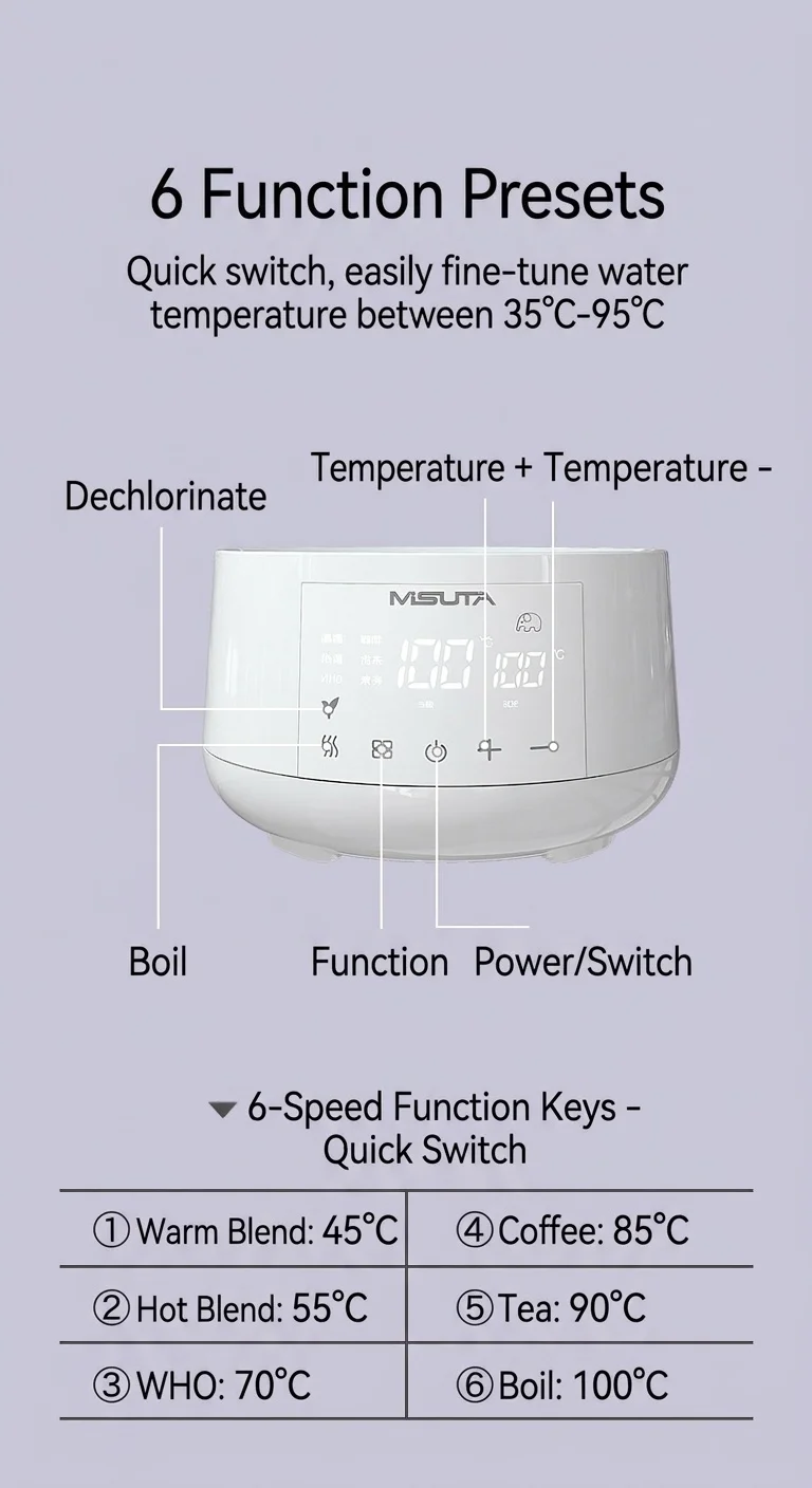 MISUTA Scaldalatte elettrico intelligente da 1,2 litri con funzione di bollitore, temperatura costante per 24 ore, in acciaio inox 316L.