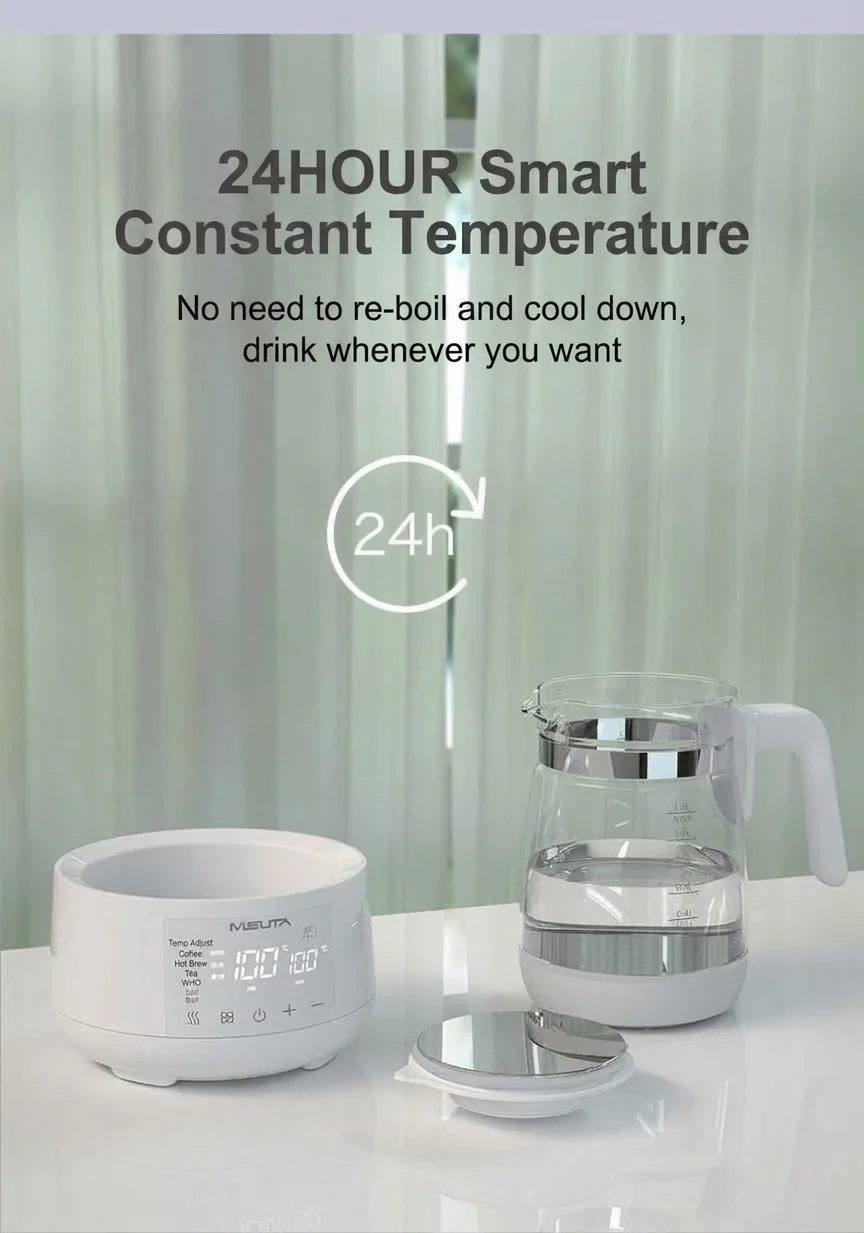 MISUTA Scaldalatte elettrico intelligente da 1,2 litri con funzione di bollitore, temperatura costante per 24 ore, in acciaio inox 316L.
