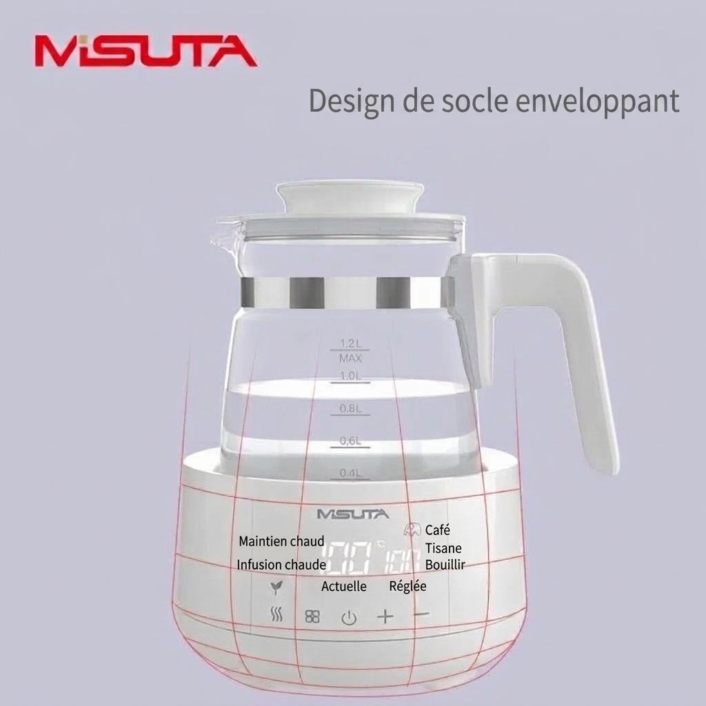 Bouilloire électrique et chauffe-lait infantile intelligent MISUTA 1,2 L, maintien au chaud 24 h/24, infuseur en acier inoxydable 316 L.