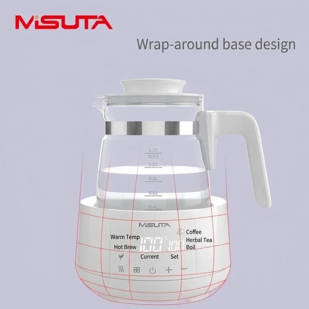 MISUTA Scaldalatte elettrico intelligente da 1,2 litri con funzione di bollitore, temperatura costante per 24 ore, in acciaio inox 316L.