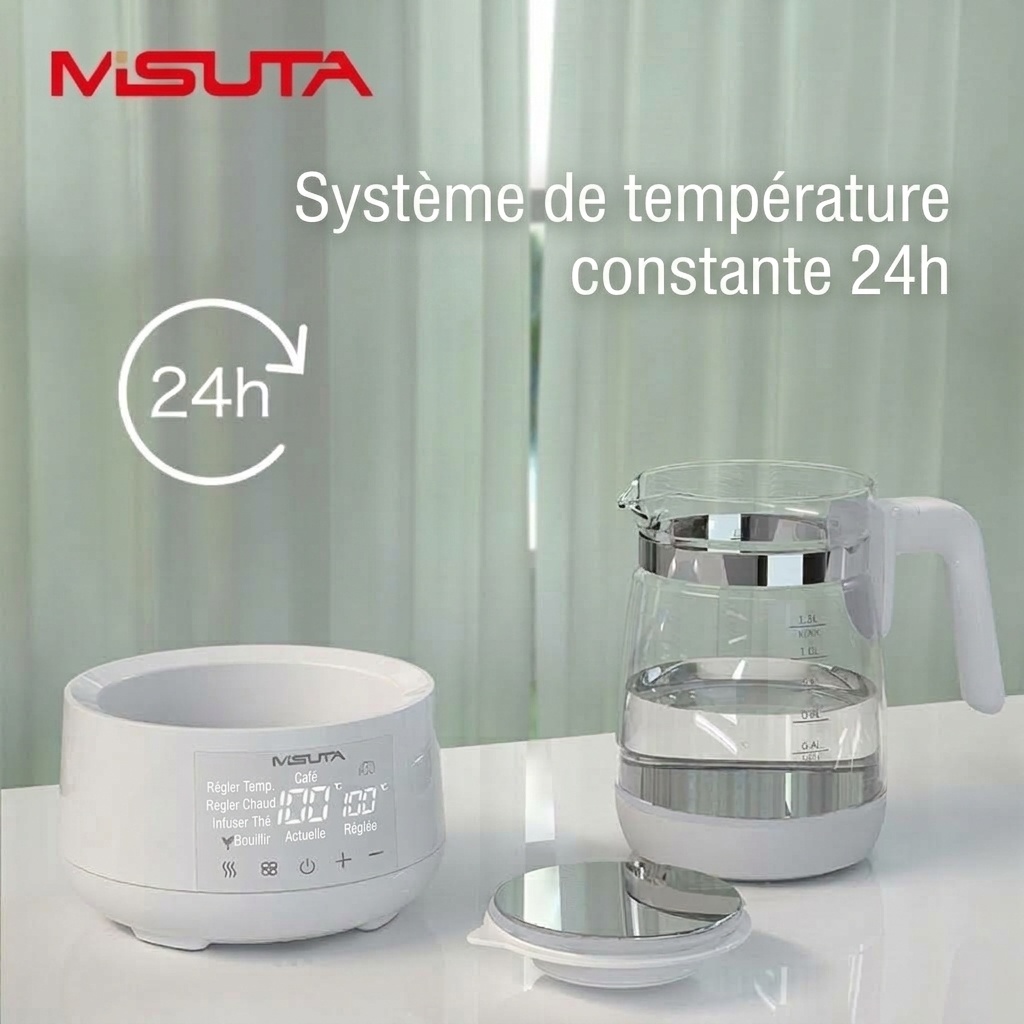 Bouilloire électrique et chauffe-lait infantile intelligent MISUTA 1,2 L, maintien au chaud 24 h/24, infuseur en acier inoxydable 316 L.
