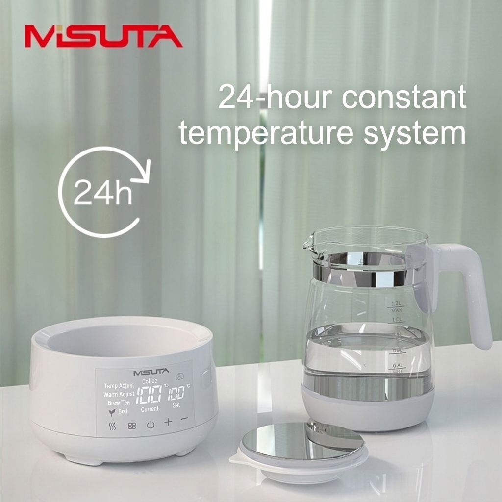 MISUTA Scaldalatte elettrico intelligente da 1,2 litri con funzione di bollitore, temperatura costante per 24 ore, in acciaio inox 316L.