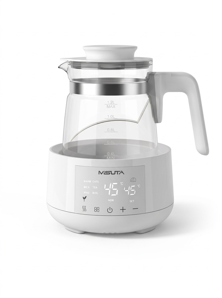 MISUTA Scaldalatte elettrico intelligente da 1,2 litri con funzione di bollitore, temperatura costante per 24 ore, in acciaio inox 316L.