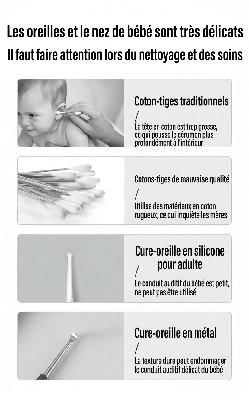 MISUTA Cotons-tiges adhésifs pour bébé, paquet de 50, emballés individuellement, à double extrémité, avec cuillère pour les soins des oreilles des nourrissons
