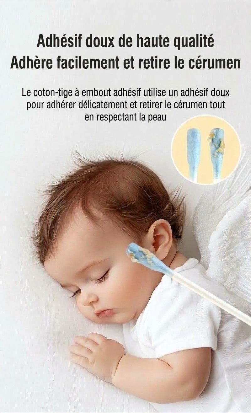 MISUTA Cotons-tiges adhésifs pour bébé, paquet de 50, emballés individuellement, à double extrémité, avec cuillère pour les soins des oreilles des nourrissons
