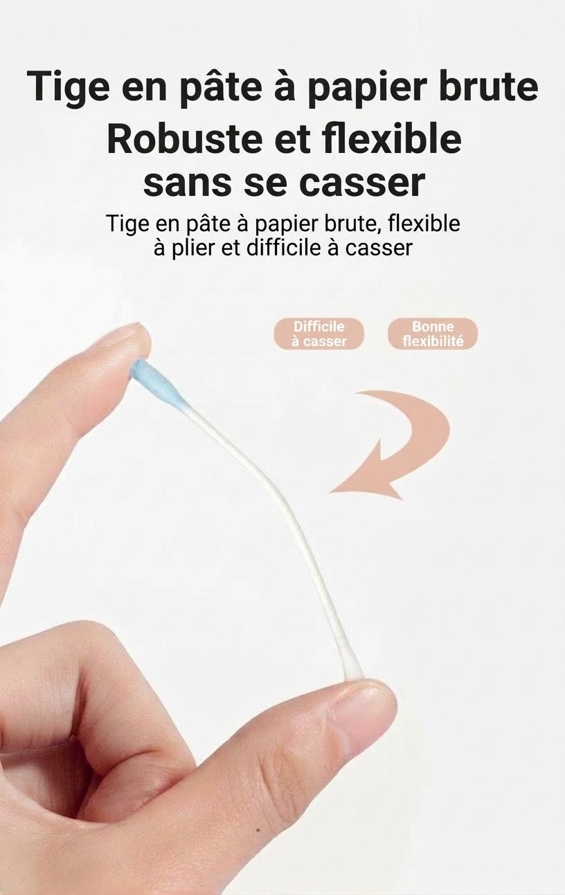 MISUTA Cotons-tiges adhésifs pour bébé, paquet de 50, emballés individuellement, à double extrémité, avec cuillère pour les soins des oreilles des nourrissons
