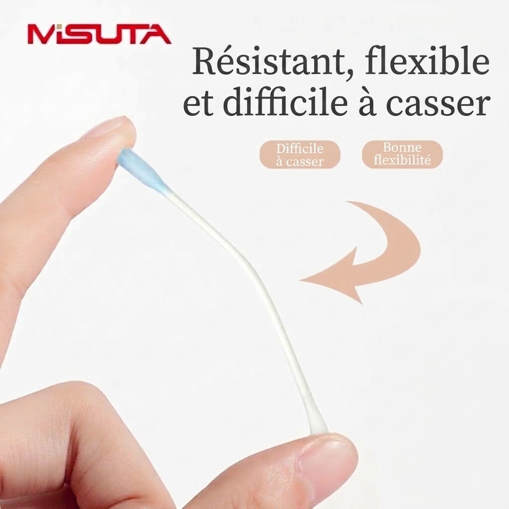 MISUTA Cotons-tiges adhésifs pour bébé, paquet de 50, emballés individuellement, à double extrémité, avec cuillère pour les soins des oreilles des nourrissons