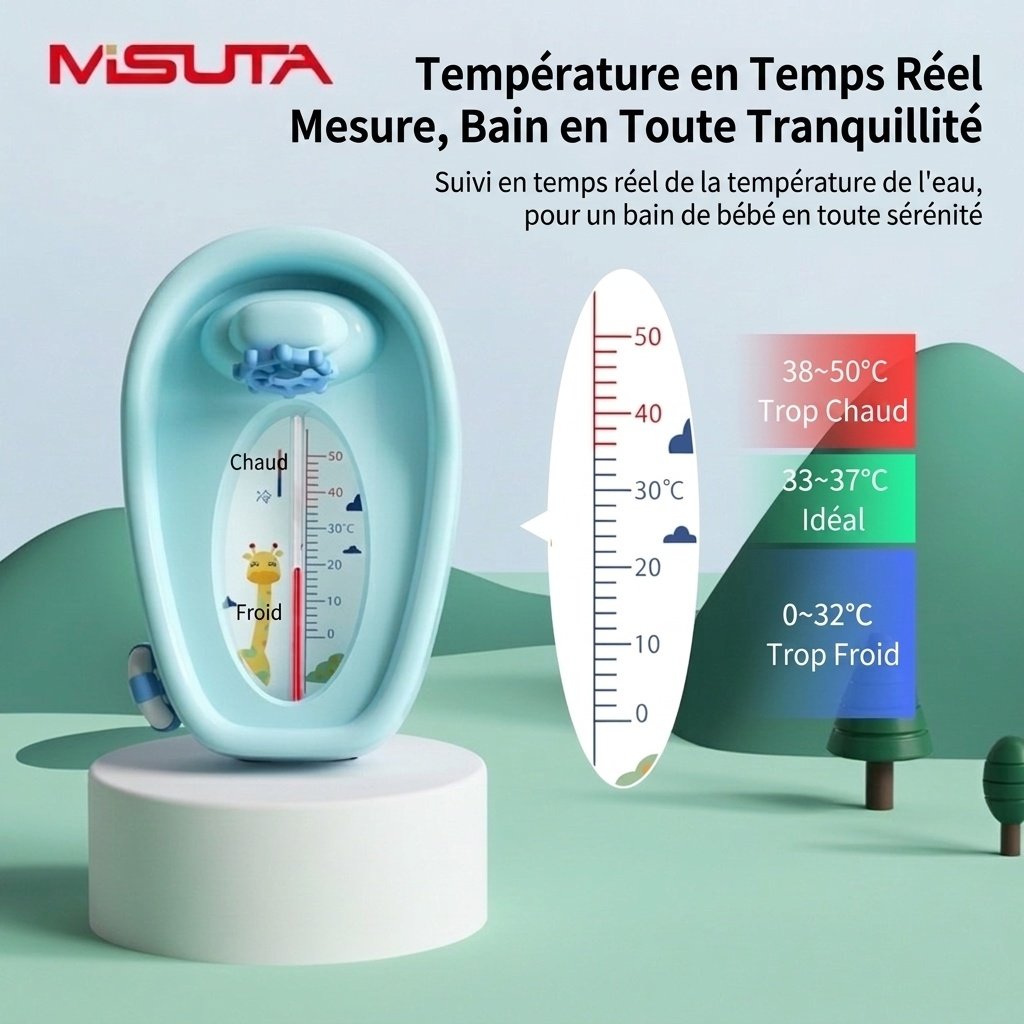 Thermomètre de bain pour bébé MISUTA, sans mercure, fonctionnant au kérosène et doté d'une vidange rapide (0-50 °C)