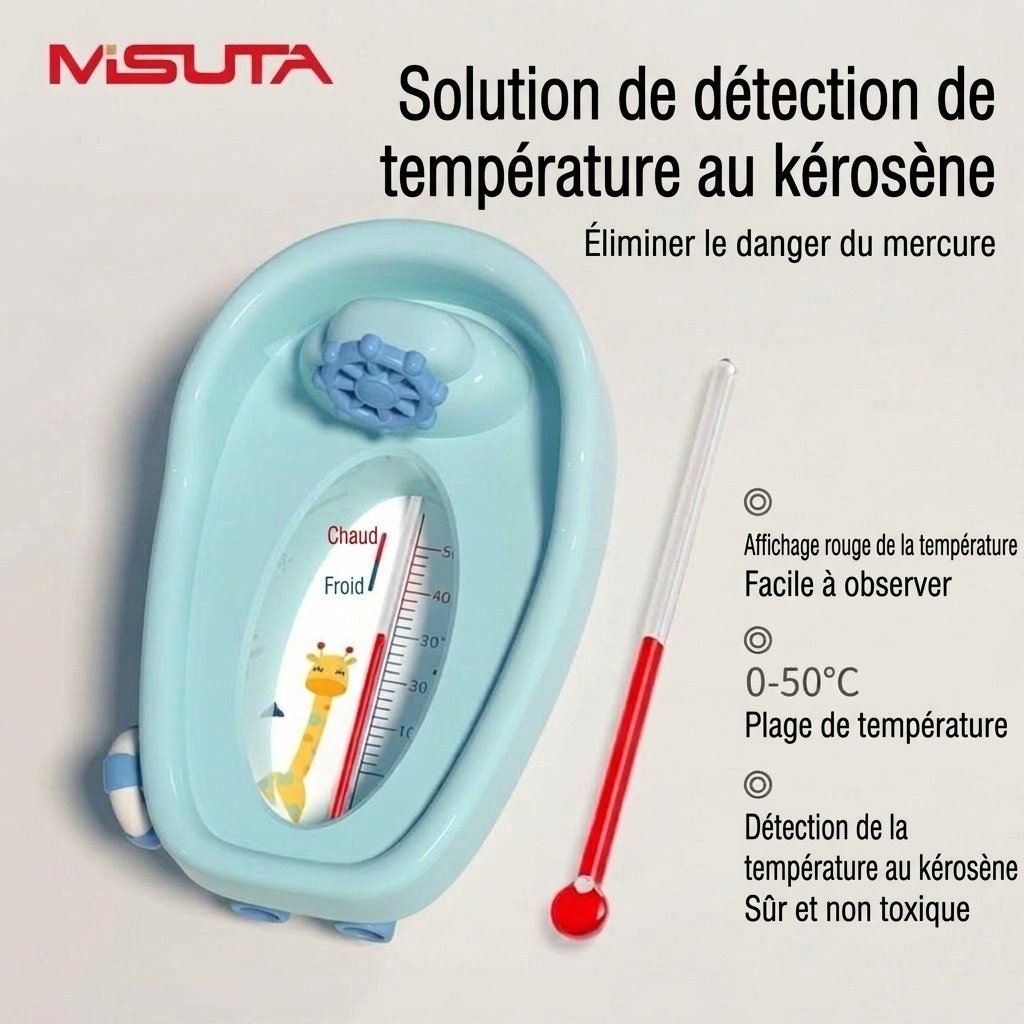 Thermomètre de bain pour bébé MISUTA, sans mercure, fonctionnant au kérosène et doté d'une vidange rapide (0-50 °C)