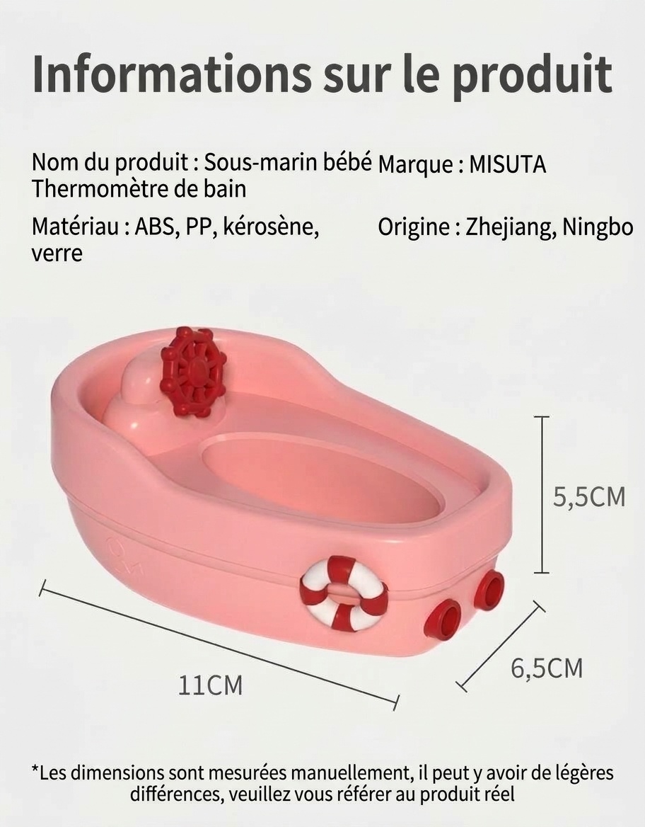 Thermomètre de bain pour bébé MISUTA, sans mercure, fonctionnant au kérosène et doté d'une vidange rapide (0-50 °C)