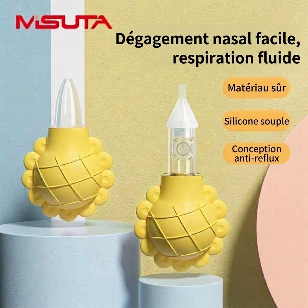 Aspirateur nasal manuel MISUTA pour bébé, en silicone souple sans BPA, avec valve anti-reflux pour nouveau-nés et jeunes enfants