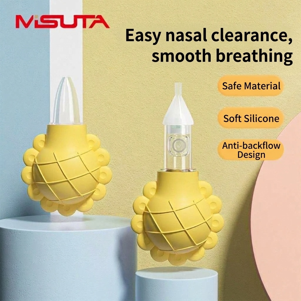MISUTA Aspiratore nasale manuale per neonati, in morbido silicone senza BPA con valvola anti-riflusso, ideale per neonati e bambini piccoli.