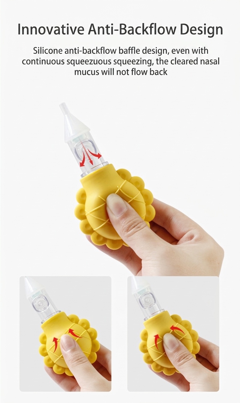MISUTA Aspiratore nasale manuale per neonati, in morbido silicone senza BPA con valvola anti-riflusso, ideale per neonati e bambini piccoli.