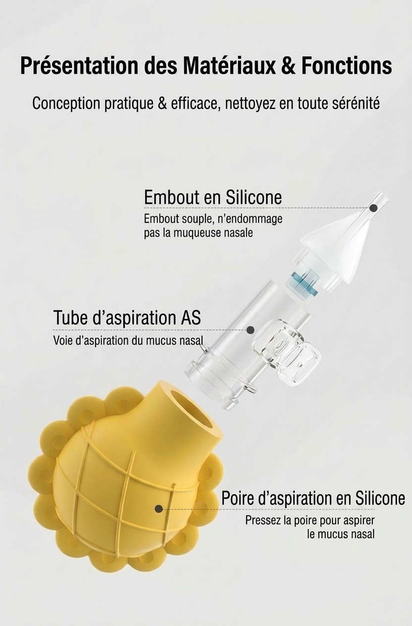 Aspirateur nasal manuel MISUTA pour bébé, en silicone souple sans BPA, avec valve anti-reflux pour nouveau-nés et jeunes enfants