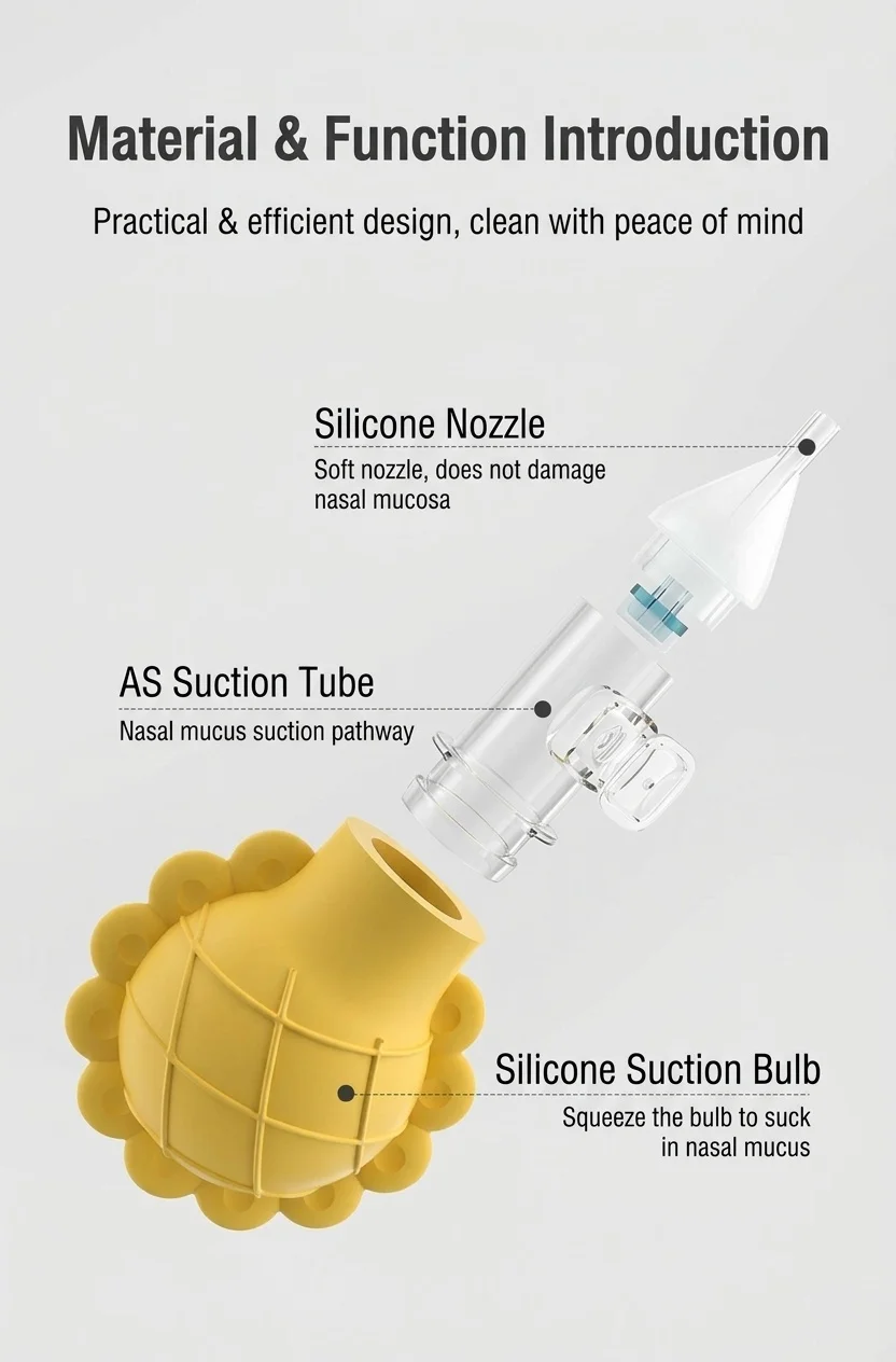 MISUTA Aspiratore nasale manuale per neonati, in morbido silicone senza BPA con valvola anti-riflusso, ideale per neonati e bambini piccoli.