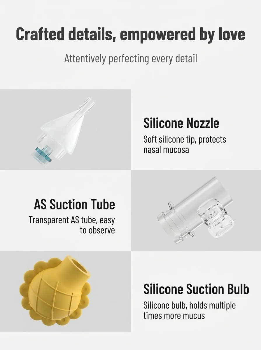 MISUTA Aspiratore nasale manuale per neonati, in morbido silicone senza BPA con valvola anti-riflusso, ideale per neonati e bambini piccoli.