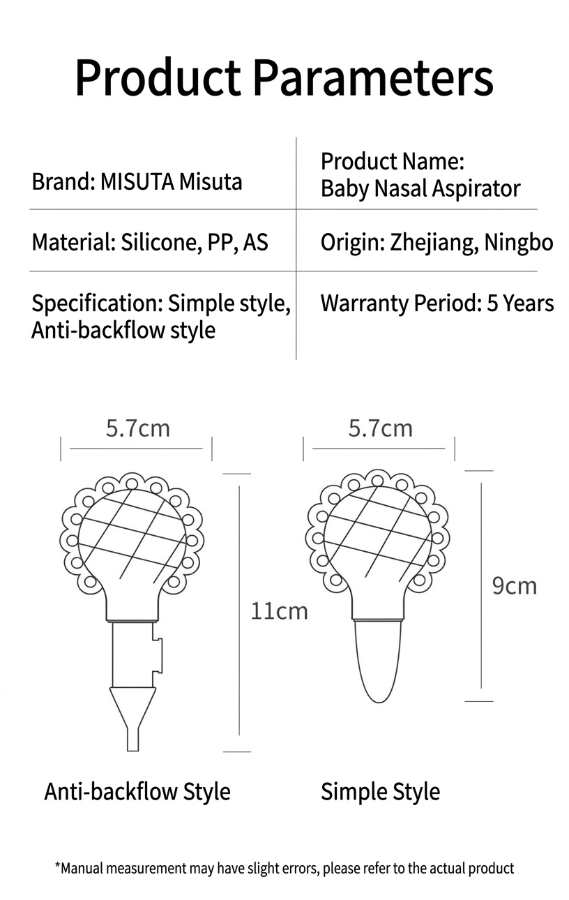 MISUTA Aspiratore nasale manuale per neonati, in morbido silicone senza BPA con valvola anti-riflusso, ideale per neonati e bambini piccoli.