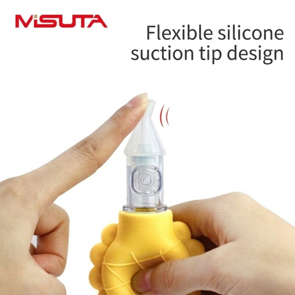 MISUTA Aspiratore nasale manuale per neonati, in morbido silicone senza BPA con valvola anti-riflusso, ideale per neonati e bambini piccoli.
