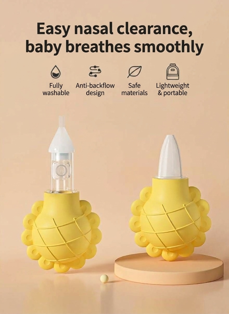 MISUTA Aspiratore nasale manuale per neonati, in morbido silicone senza BPA con valvola anti-riflusso, ideale per neonati e bambini piccoli.
