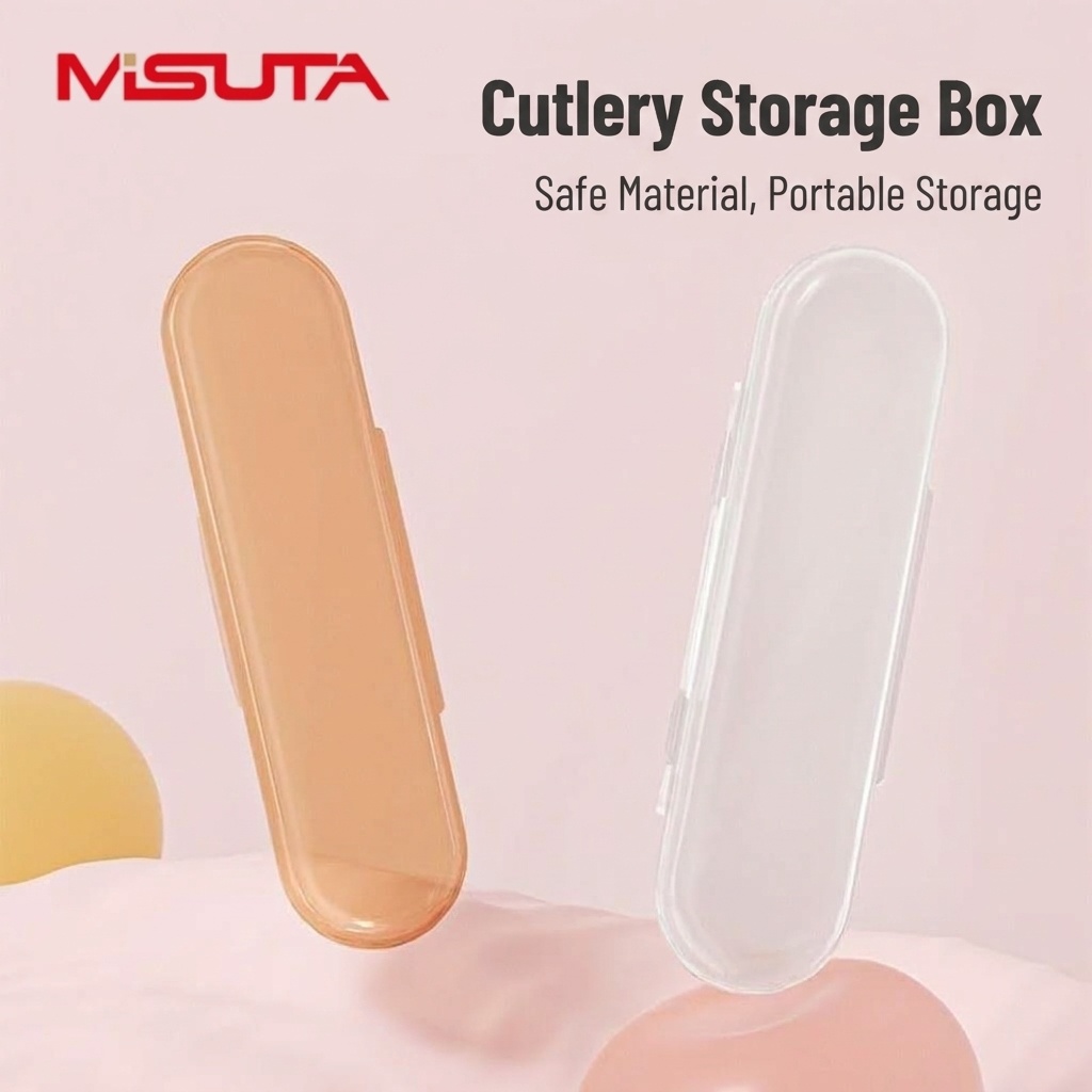 MISUTA Custodia portatile da viaggio per utensili da cucina per bambini, scatola antipolvere per cucchiaio e forchetta con doppia chiusura, in PP resistente