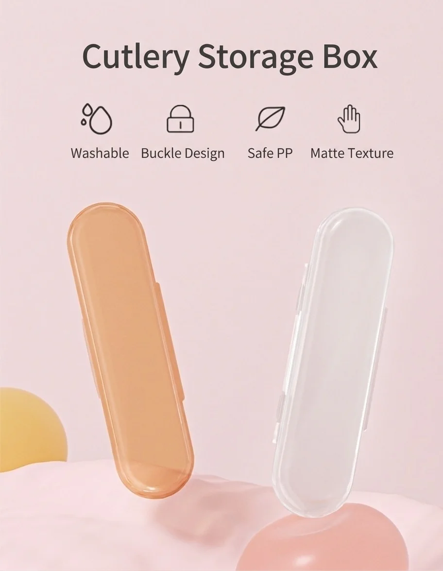 MISUTA Custodia portatile da viaggio per utensili da cucina per bambini, scatola antipolvere per cucchiaio e forchetta con doppia chiusura, in PP resistente