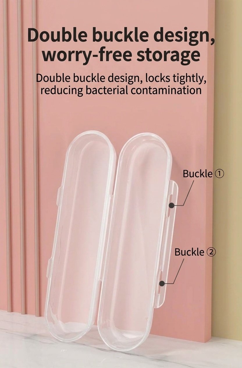 MISUTA Custodia portatile da viaggio per utensili da cucina per bambini, scatola antipolvere per cucchiaio e forchetta con doppia chiusura, in PP resistente