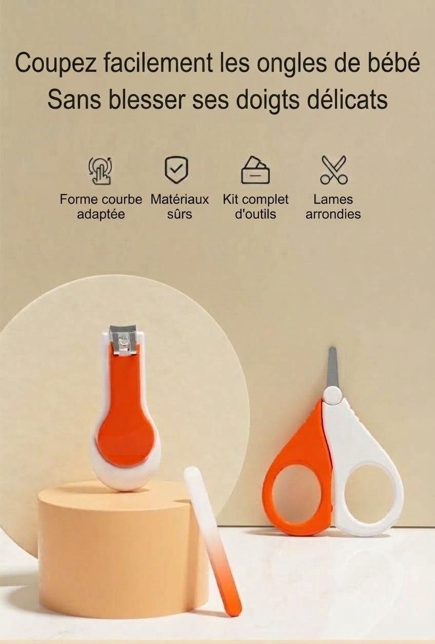 Kit de soin des ongles pour bébé MISUTA 3 pièces&nbsp;: coupe-ongles de sécurité pour nourrissons, ciseaux de sécurité à bouts ronds et lime fine
