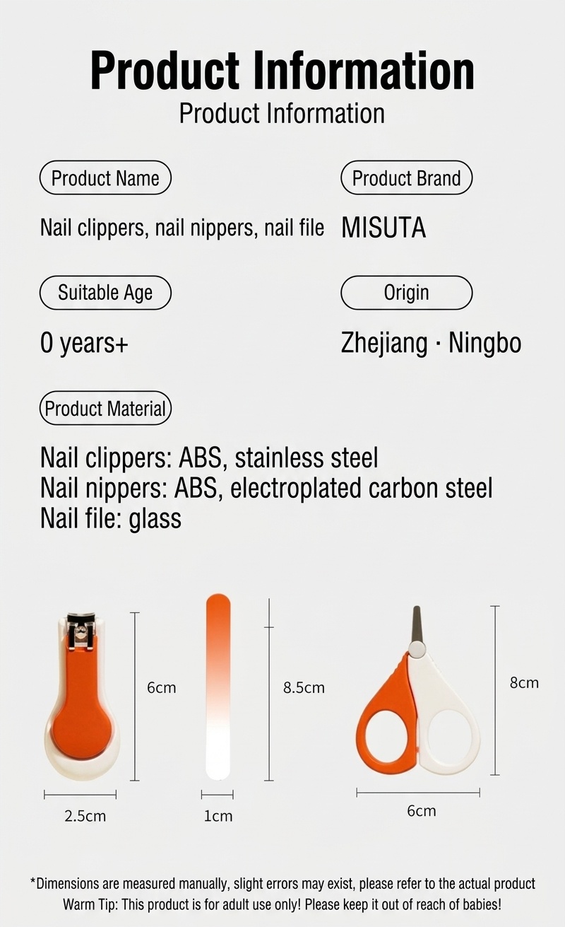 Kit per la cura delle unghie del bambino MISUTA in 3 pezzi, con tagliaunghie di sicurezza per neonati, forbici di sicurezza arrotondate e lima fine.