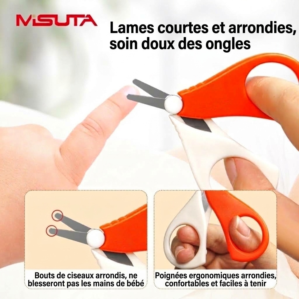 Kit de soin des ongles pour bébé MISUTA 3 pièces&nbsp;: coupe-ongles de sécurité pour nourrissons, ciseaux de sécurité à bouts ronds et lime fine