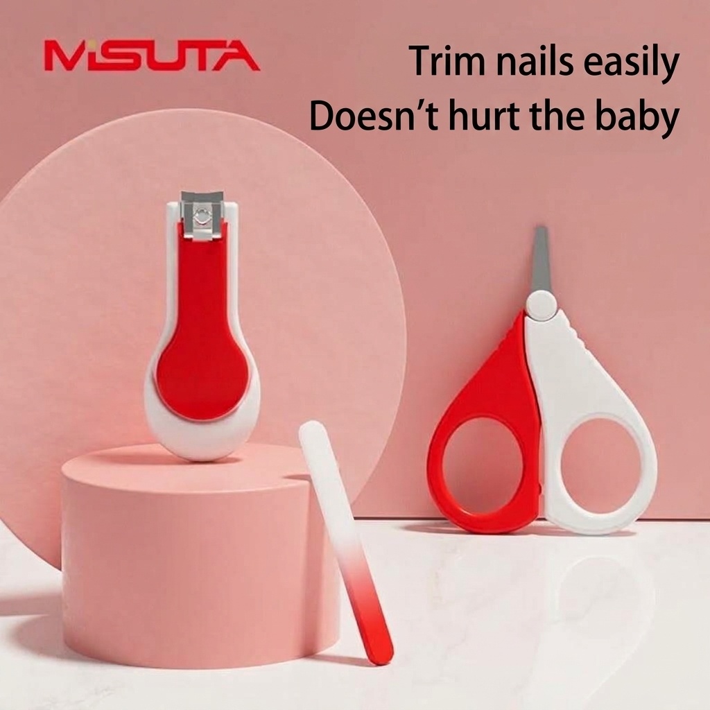 Kit per la cura delle unghie del bambino MISUTA in 3 pezzi, con tagliaunghie di sicurezza per neonati, forbici di sicurezza arrotondate e lima fine.