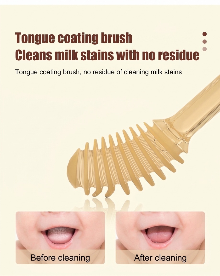 Set per l'igiene orale del bambino MISUTA, composto da 2 pezzi: raschietto per la lingua in morbido silicone e primo spazzolino da denti con bicchiere antipolvere (0-18 mesi)
