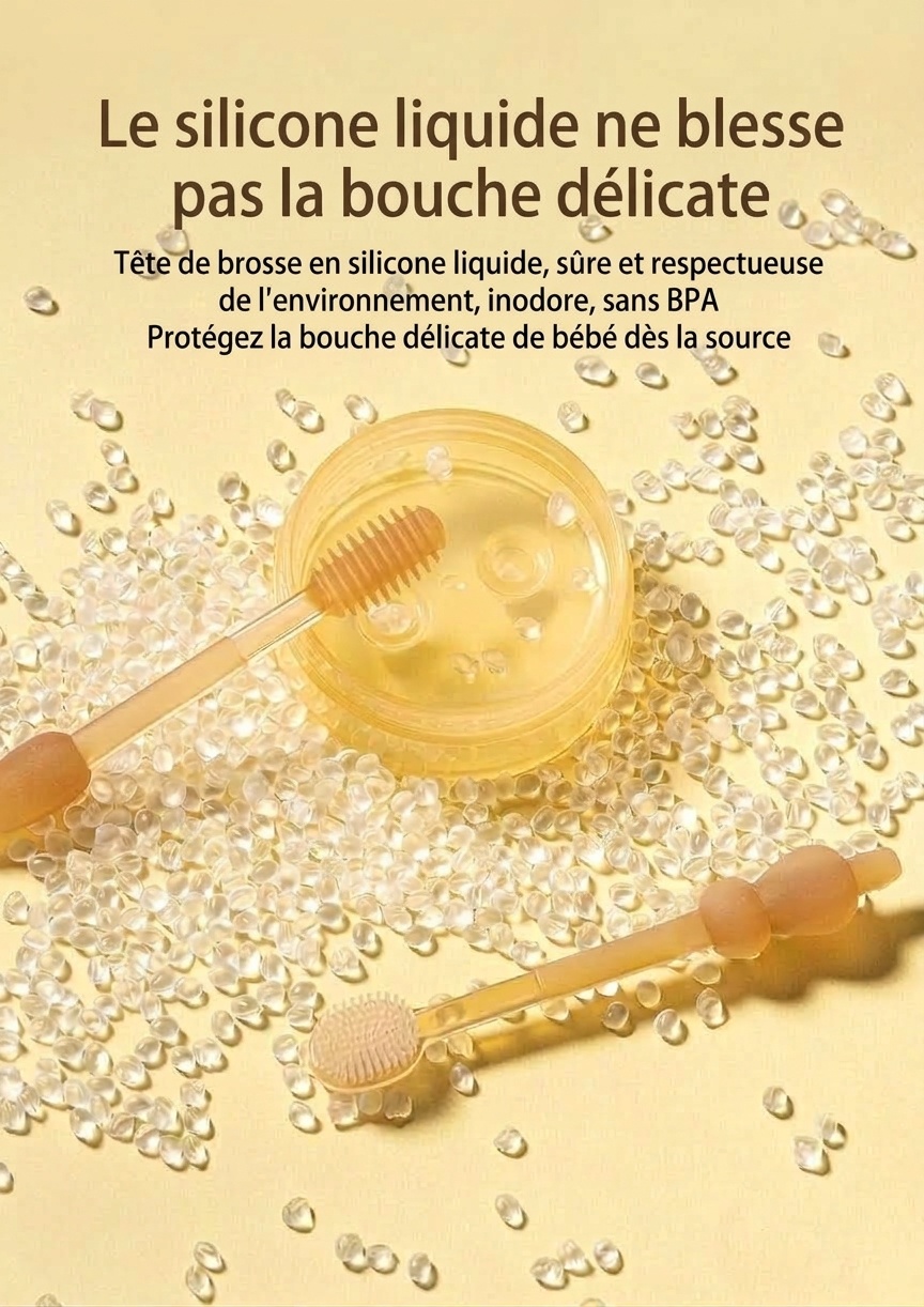 Ensemble de nettoyage buccal pour bébé MISUTA 2 pièces, gratte-langue en silicone souple et première brosse à dents avec gobelet anti-poussière (0-18 mois)