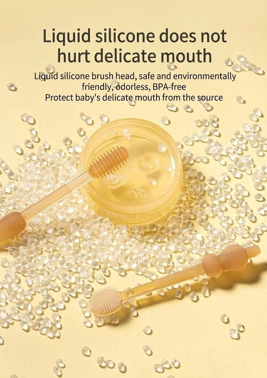 Set per l'igiene orale del bambino MISUTA, composto da 2 pezzi: raschietto per la lingua in morbido silicone e primo spazzolino da denti con bicchiere antipolvere (0-18 mesi)