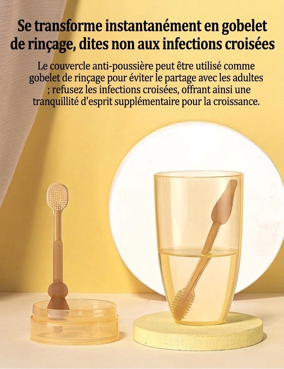 Ensemble de nettoyage buccal pour bébé MISUTA 2 pièces, gratte-langue en silicone souple et première brosse à dents avec gobelet anti-poussière (0-18 mois)
