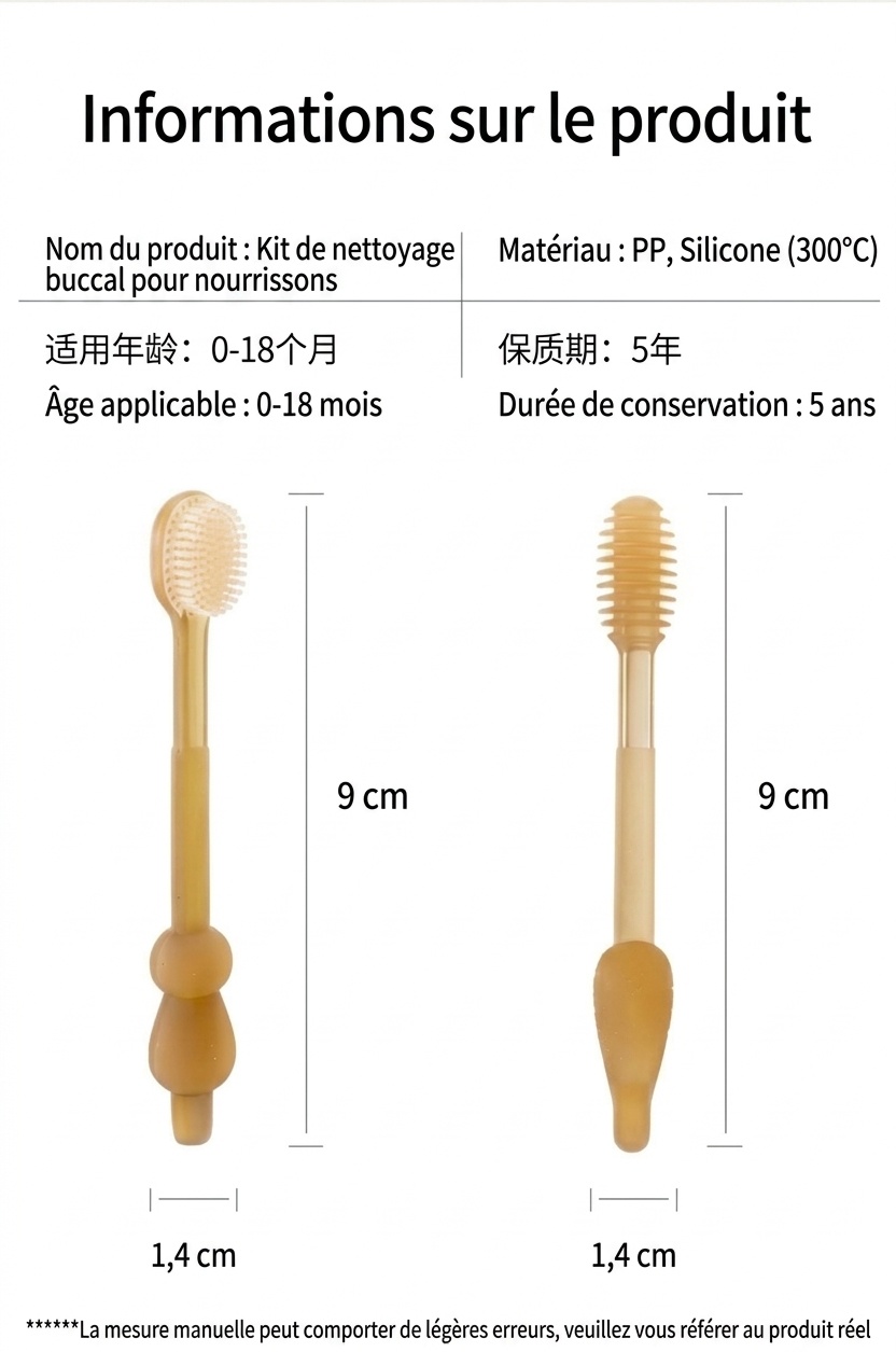 Ensemble de nettoyage buccal pour bébé MISUTA 2 pièces, gratte-langue en silicone souple et première brosse à dents avec gobelet anti-poussière (0-18 mois)
