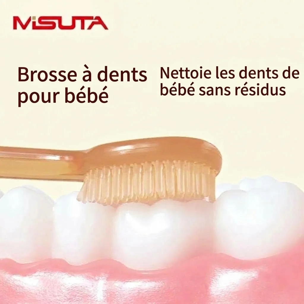 Ensemble de nettoyage buccal pour bébé MISUTA 2 pièces, gratte-langue en silicone souple et première brosse à dents avec gobelet anti-poussière (0-18 mois)
