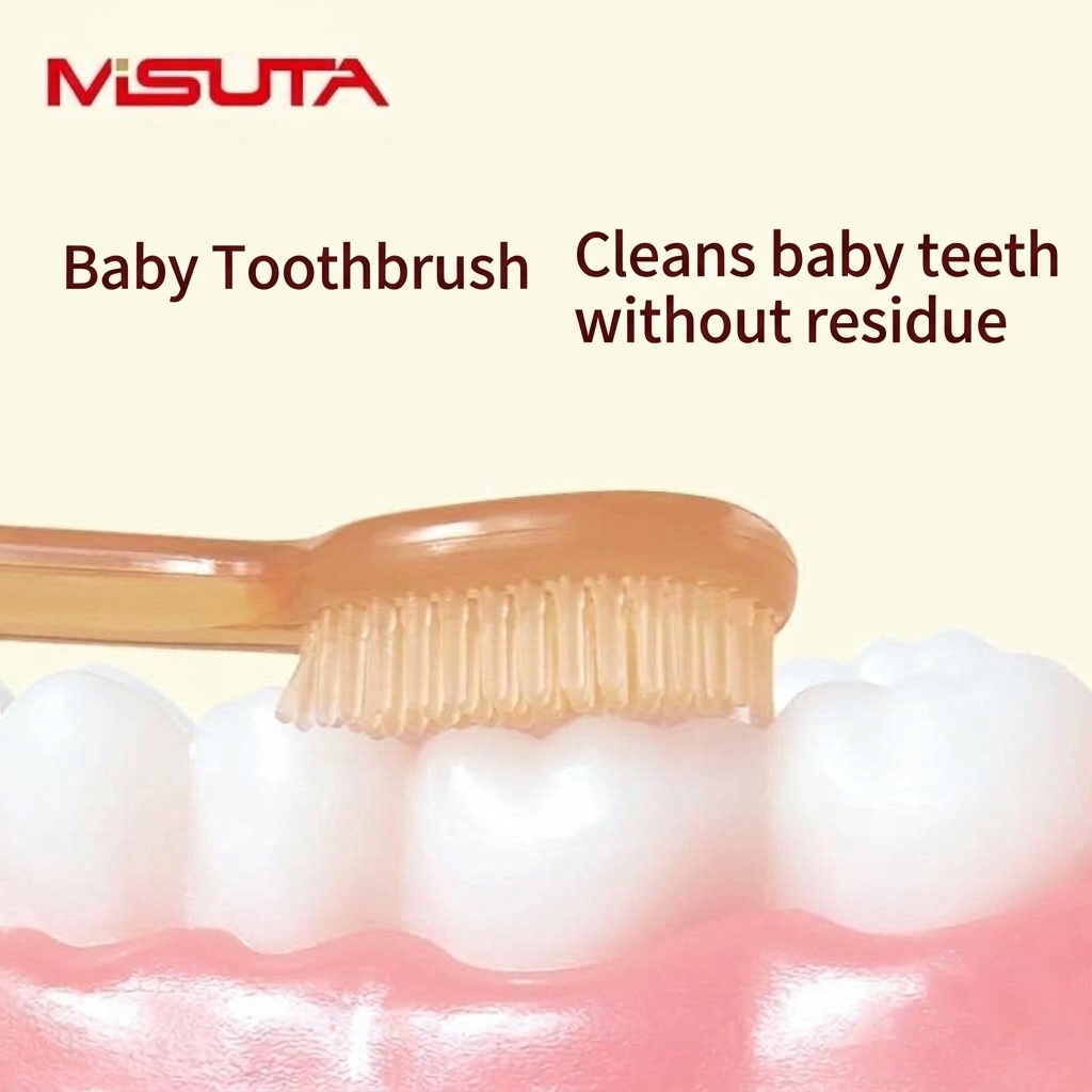 Set per l'igiene orale del bambino MISUTA, composto da 2 pezzi: raschietto per la lingua in morbido silicone e primo spazzolino da denti con bicchiere antipolvere (0-18 mesi)
