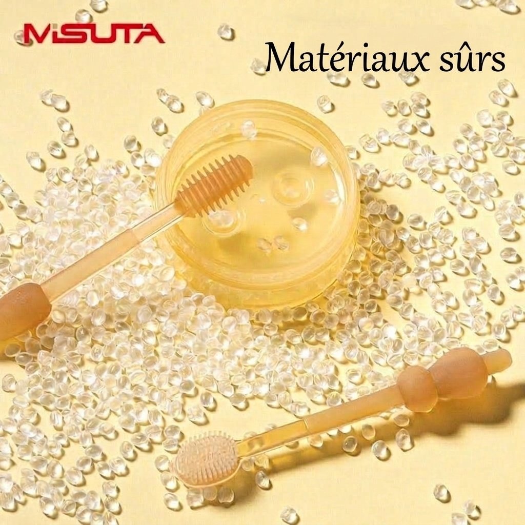 Ensemble de nettoyage buccal pour bébé MISUTA 2 pièces, gratte-langue en silicone souple et première brosse à dents avec gobelet anti-poussière (0-18 mois)
