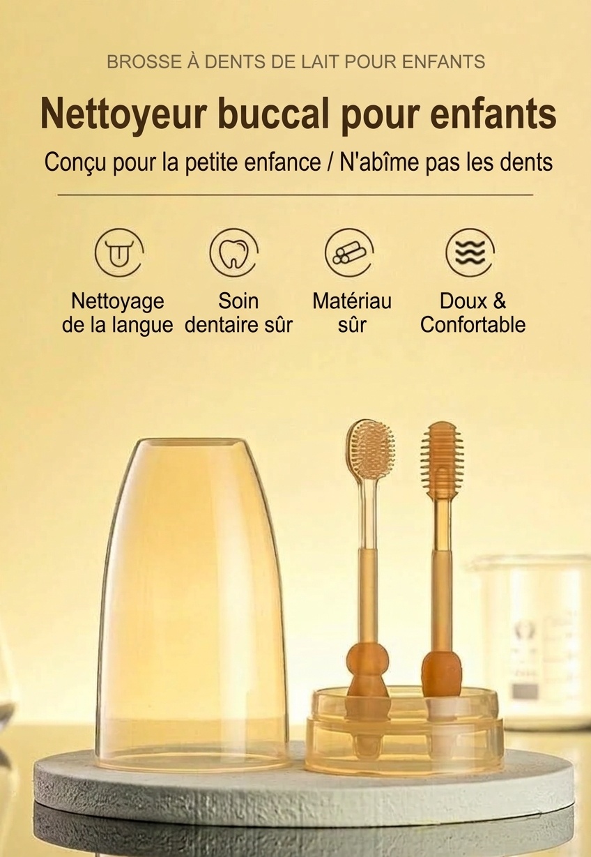 Ensemble de nettoyage buccal pour bébé MISUTA 2 pièces, gratte-langue en silicone souple et première brosse à dents avec gobelet anti-poussière (0-18 mois)