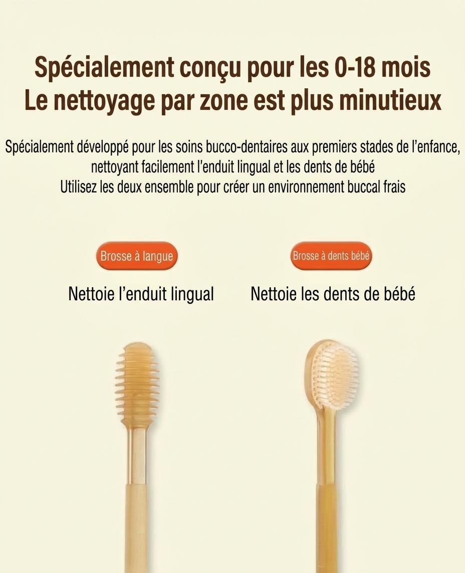 Ensemble de nettoyage buccal pour bébé MISUTA 2 pièces, gratte-langue en silicone souple et première brosse à dents avec gobelet anti-poussière (0-18 mois)