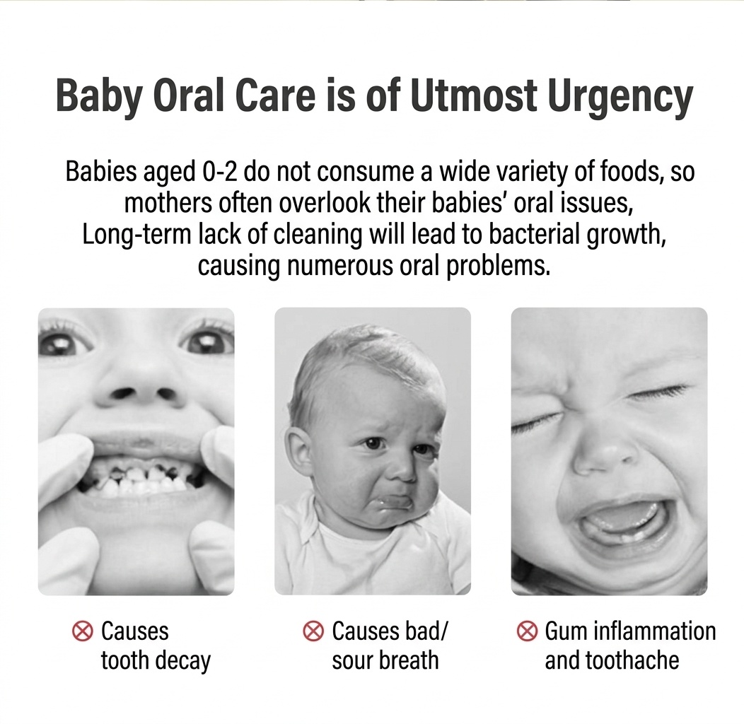 Set per l'igiene orale del bambino MISUTA, composto da 2 pezzi: raschietto per la lingua in morbido silicone e primo spazzolino da denti con bicchiere antipolvere (0-18 mesi)