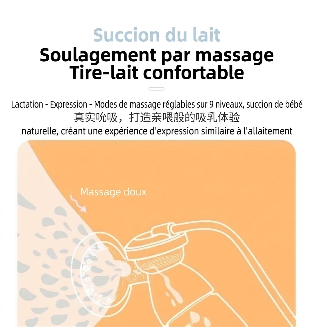 Tire-lait électrique double MISUTA, portable, avec 9 modes de stimulation et d'expression, en PP/PPSU sans BPA