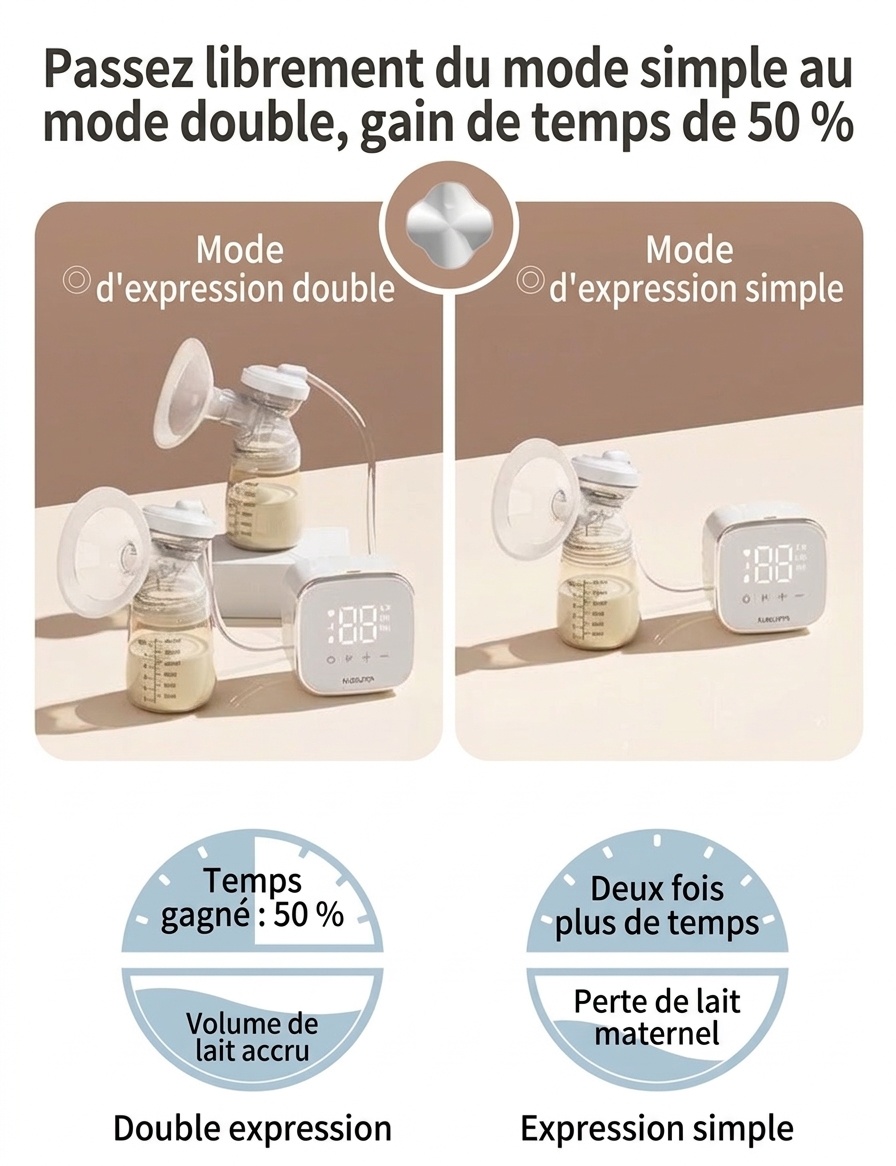 Tire-lait électrique double MISUTA, portable, avec 9 modes de stimulation et d'expression, en PP/PPSU sans BPA