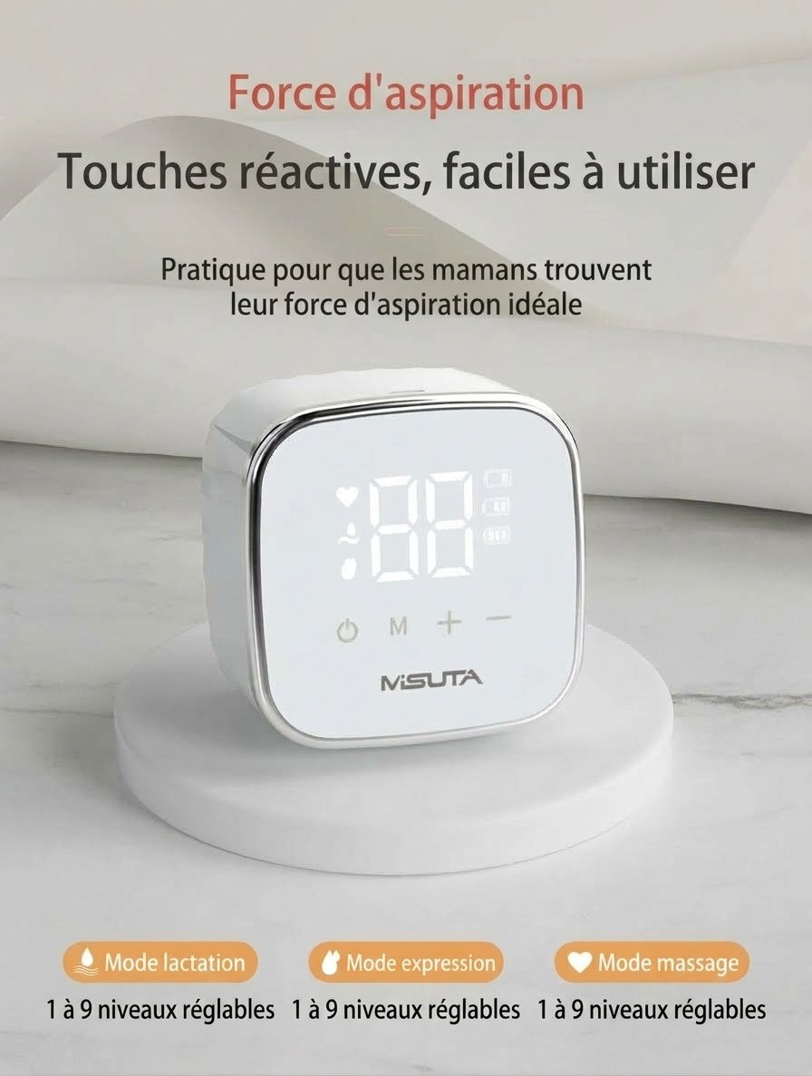 Tire-lait électrique double MISUTA, portable, avec 9 modes de stimulation et d'expression, en PP/PPSU sans BPA