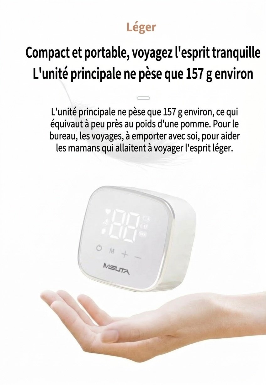 Tire-lait électrique double MISUTA, portable, avec 9 modes de stimulation et d'expression, en PP/PPSU sans BPA