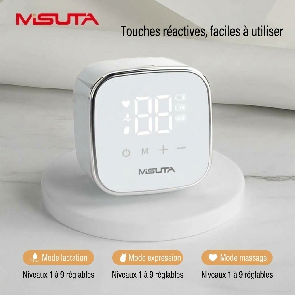 Tire-lait électrique double MISUTA, portable, avec 9 modes de stimulation et d'expression, en PP/PPSU sans BPA