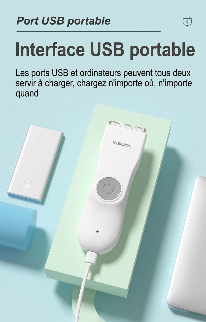 Tondeuse à cheveux pour bébé étanche MISUTA, tondeuse sans fil silencieuse pour nourrissons avec lames en céramique sûres et peignes de guidage